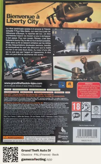 Grand Theft Auto IV Xbox 360, France box back