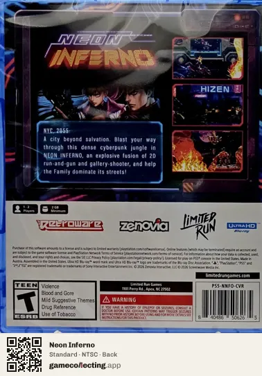 Neon Inferno PlayStation 5, NTSC box back