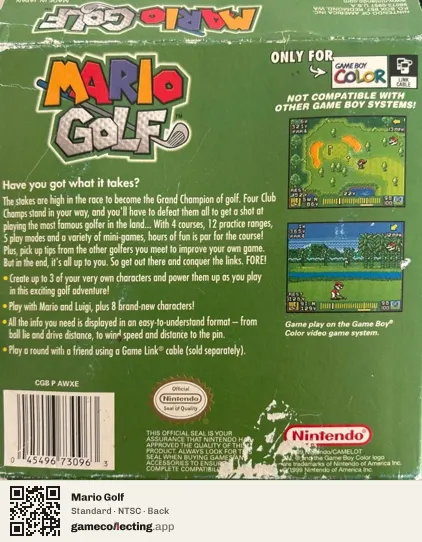 Mario Golf Game Boy Color, NTSC box back