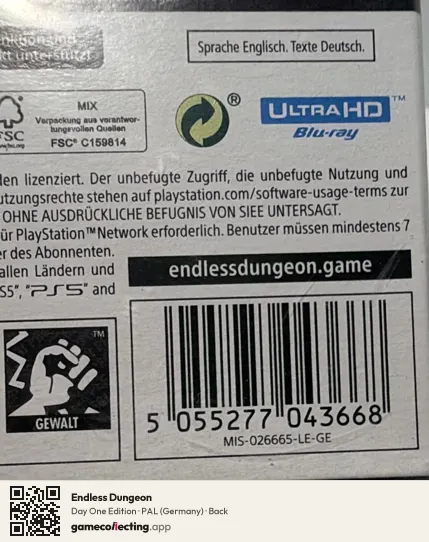 Endless Dungeon PlayStation 5, Germany box back