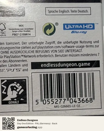 Endless Dungeon PlayStation 5, Germany box back