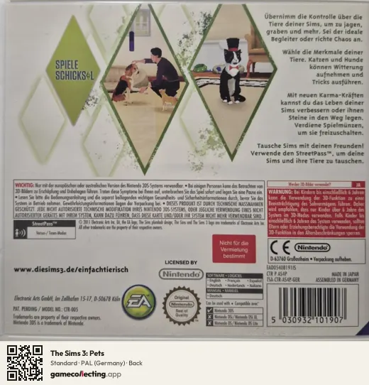 The Sims 3: Pets Nintendo 3DS, Germany box back