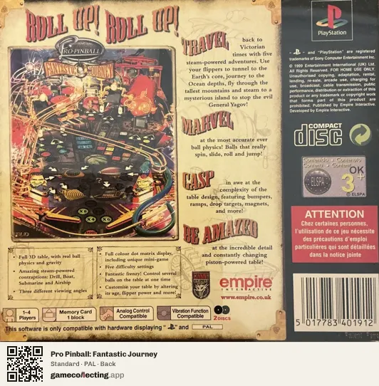 Pro Pinball: Fantastic Journey PlayStation, PAL box back