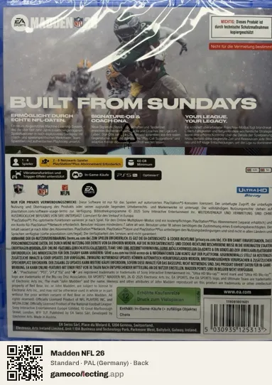 Madden NFL 26 PlayStation 5, Germany box back