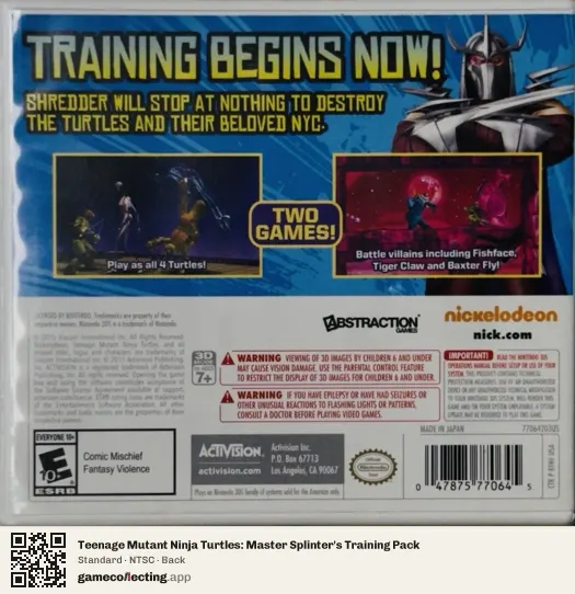 Teenage Mutant Ninja Turtles: Master Splinter's Training Pack Nintendo 3DS, NTSC box back