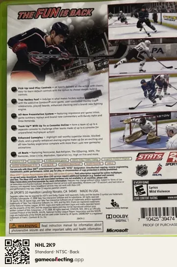 NHL 2K9 Xbox 360, NTSC box back