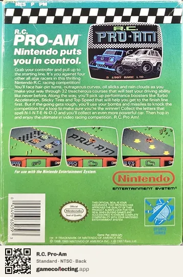 R.C. Pro-Am Nintendo Entertainment System, NTSC box back