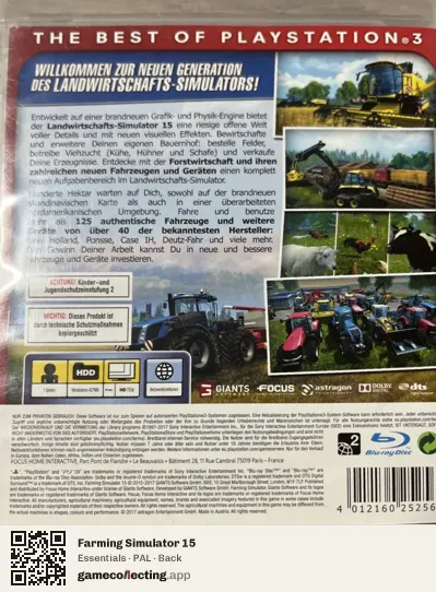 Farming Simulator 15 PlayStation 3, PAL box back