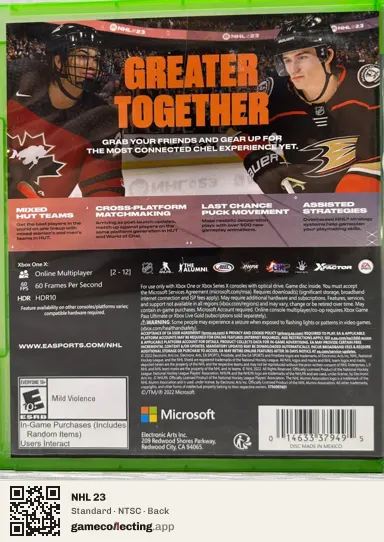 NHL 23 Xbox One, NTSC box back