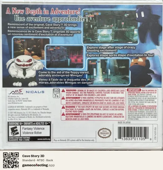 Cave Story 3D Nintendo 3DS, NTSC box back