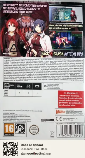 Dead or School Nintendo Switch, PAL box back