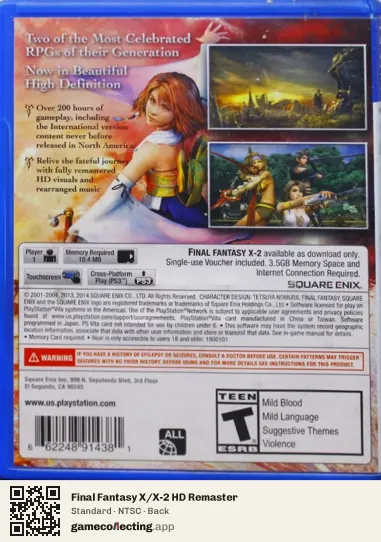 Final Fantasy X/X-2 HD Remaster PlayStation Vita, NTSC box back