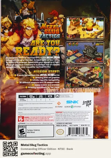 Metal Slug Tactics Nintendo Switch, NTSC box back