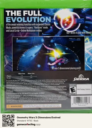 Geometry Wars 3: Dimensions Evolved Xbox One, NTSC box back
