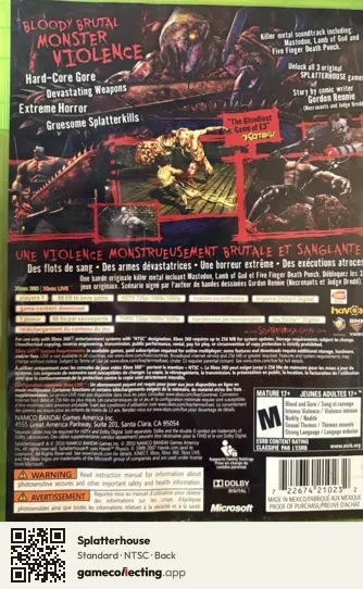 Splatterhouse Xbox 360, NTSC box back
