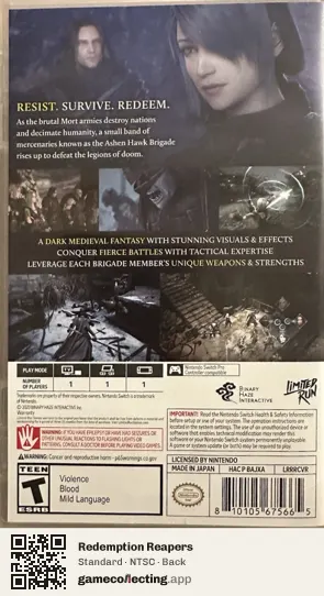 Redemption Reapers Nintendo Switch, NTSC box back