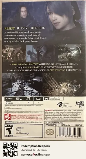 Redemption Reapers Nintendo Switch, NTSC box back