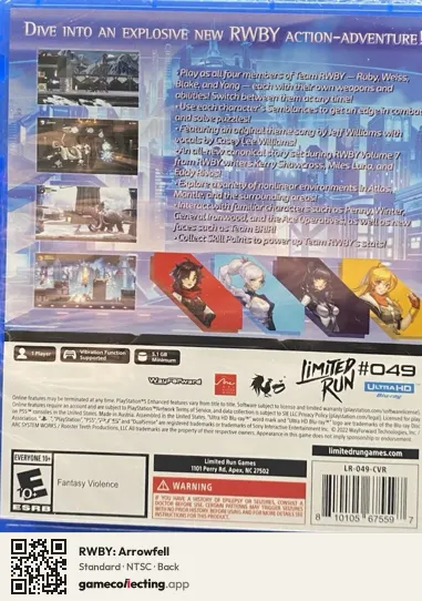 RWBY: Arrowfell PlayStation 5, NTSC box back