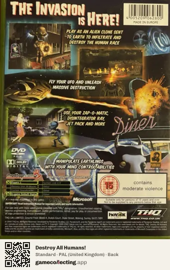 Destroy All Humans! Xbox, United Kingdom box back