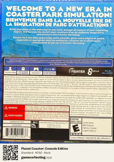 Planet Coaster: Console Edition PlayStation 4, NTSC box back
