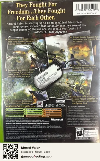 Men of Valor Xbox, NTSC box back
