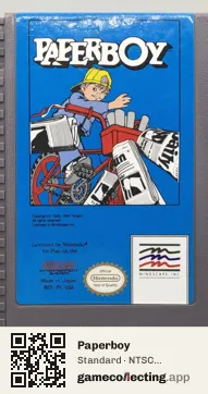 Paperboy Nintendo Entertainment System, NTSC cartridge label