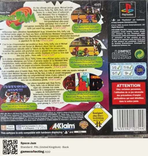 Space Jam PlayStation, United Kingdom box back