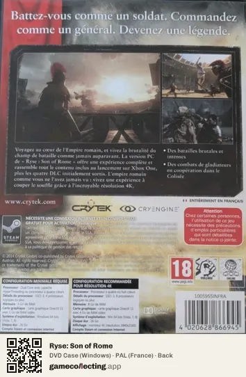 Ryse: Son of Rome Computer, France box back