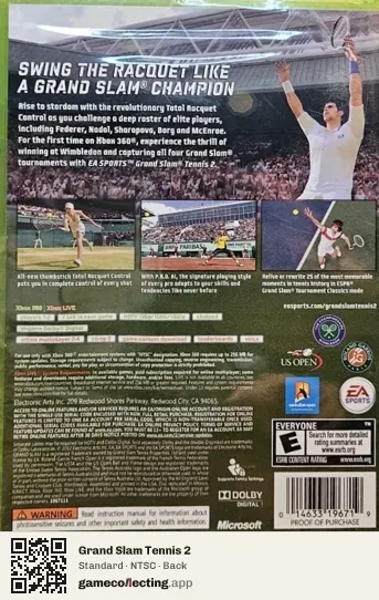 Grand Slam Tennis 2 Xbox 360, NTSC box back