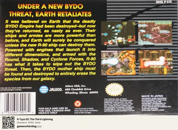 R-Type III: The Third Lightning Super Nintendo Entertainment System, NTSC box back
