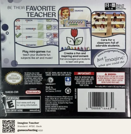 Imagine: Teacher Nintendo DS, NTSC box back