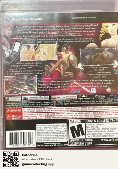 Catherine PlayStation 3, NTSC box back