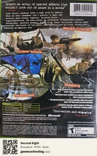 Second Sight Xbox, NTSC box back
