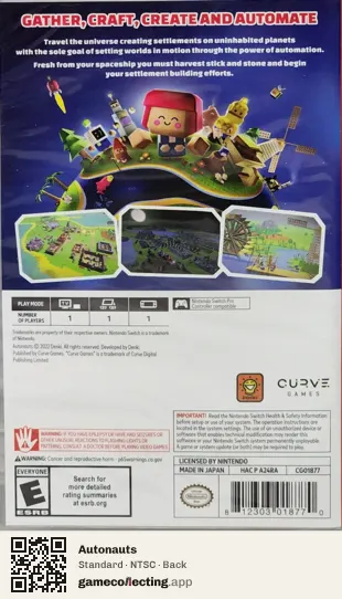 Autonauts Nintendo Switch, NTSC box back
