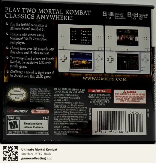 Ultimate Mortal Kombat Nintendo DS, NTSC box back