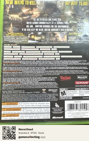 NeverDead Xbox 360, NTSC box back
