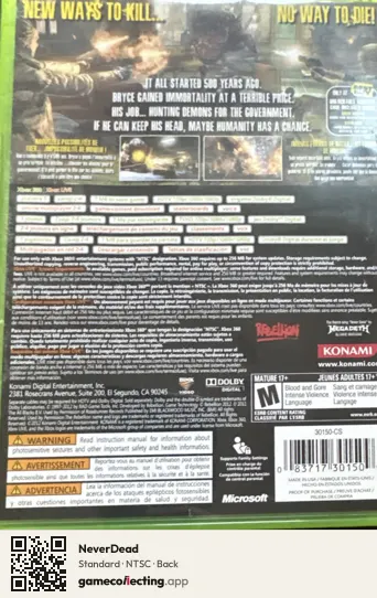 NeverDead Xbox 360, NTSC box back