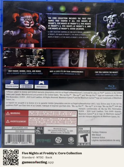 Five Nights at Freddy's: Core Collection PlayStation 4, NTSC box back