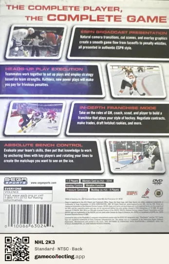 NHL 2K3 PlayStation 2, NTSC box back