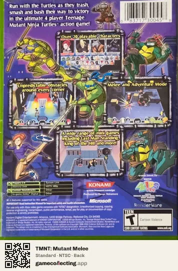 TMNT: Mutant Melee Xbox, NTSC box back