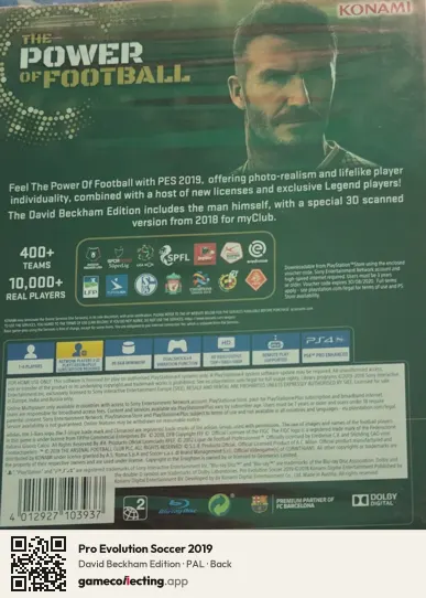 Pro Evolution Soccer 2019 PlayStation 4, PAL box back