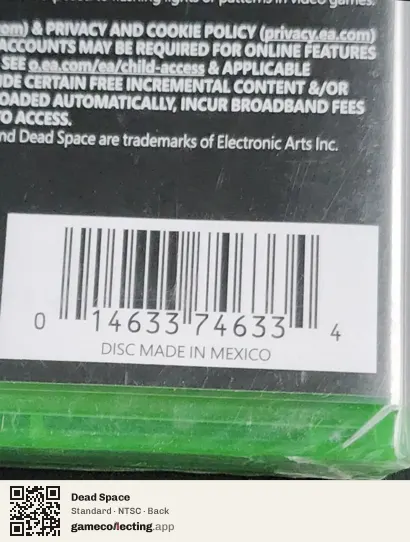 Dead Space Xbox Series X, NTSC box back