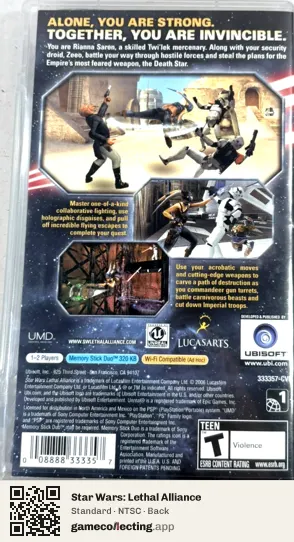 Star Wars: Lethal Alliance PlayStation Portable, NTSC box back