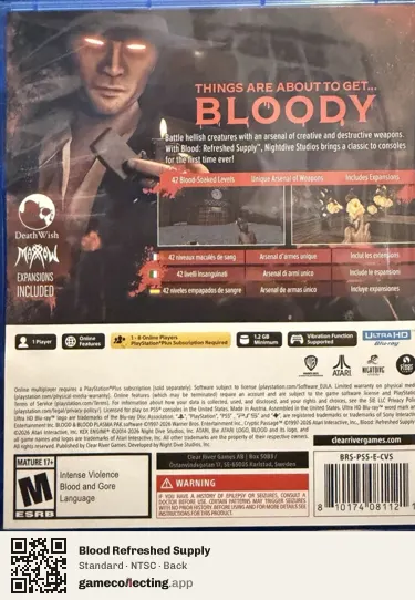 Blood Refreshed Supply PlayStation 5, NTSC box back