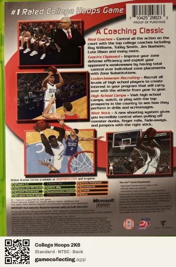 College Hoops 2K6 Xbox, NTSC box back