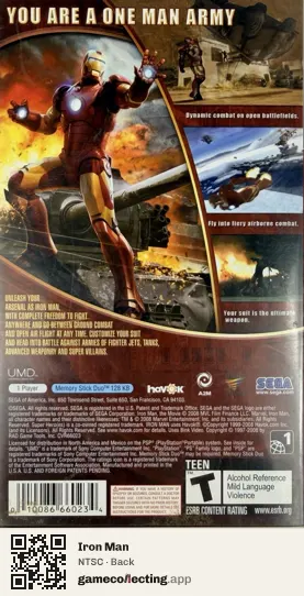 Iron Man PlayStation Portable, NTSC box back