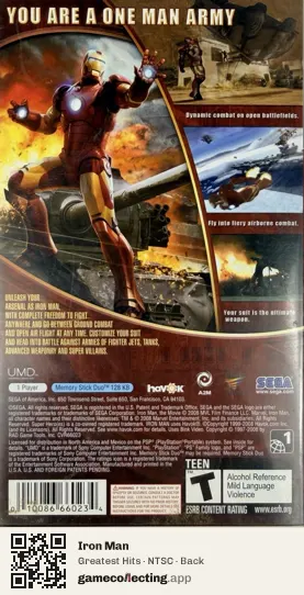 Iron Man PlayStation Portable, NTSC box back