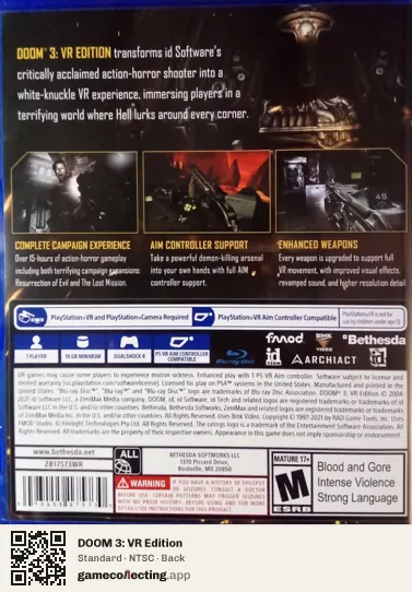 DOOM 3: VR Edition PlayStation 4, NTSC box back