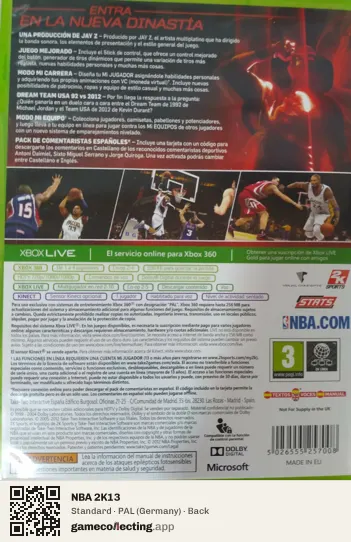 NBA 2K13 Xbox 360, Germany box back