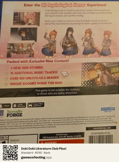 Doki Doki Literature Club Plus! PlayStation 5, NTSC box back